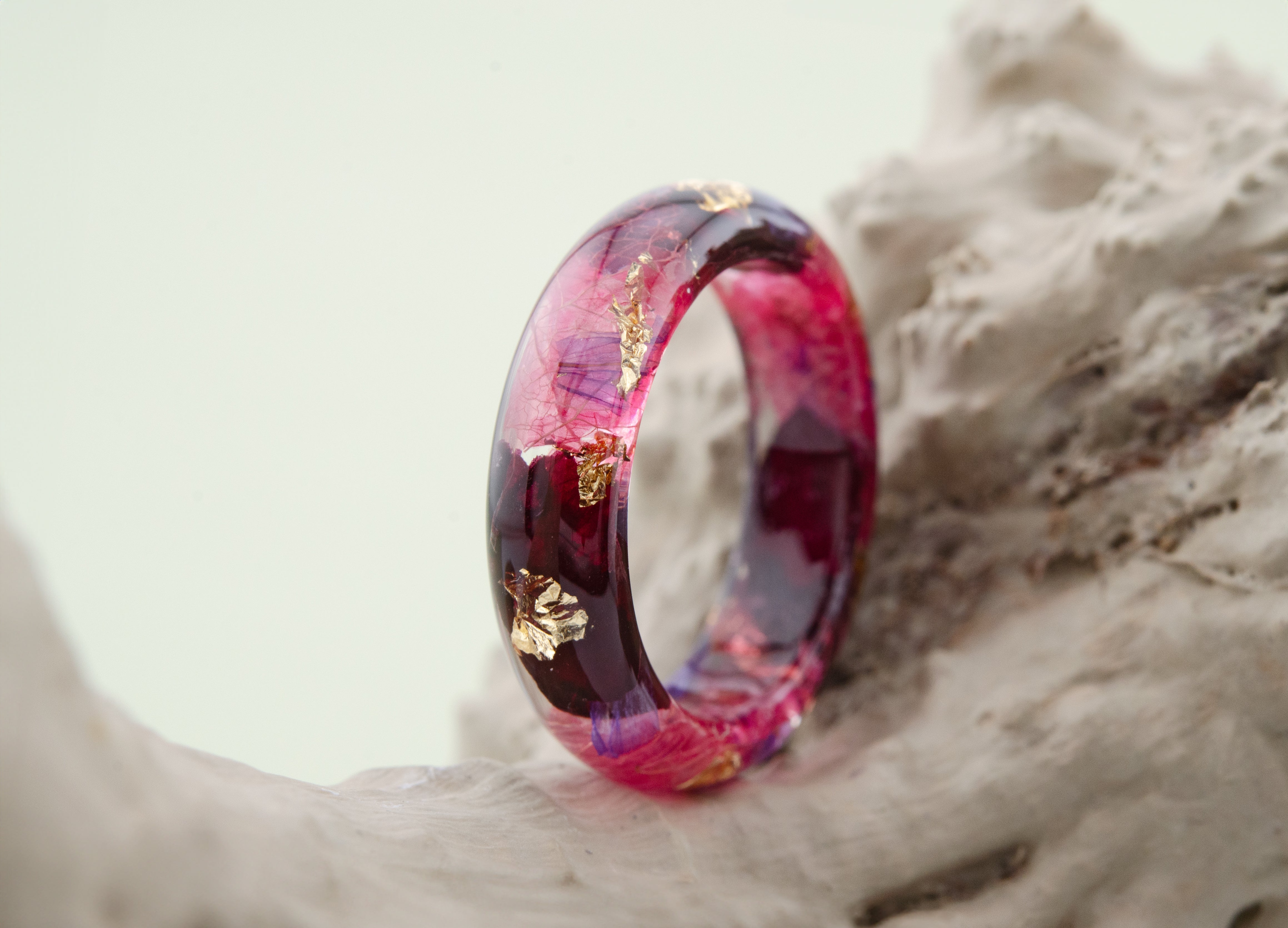 Pink Orchid Resin Ring with Real Pressed Petals