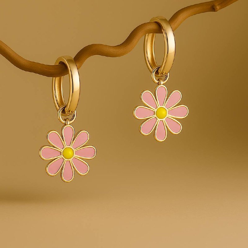 Pink Daisy Blossom Earrings, 925 Sterling Silver or Gold Plated, Pastel Pink Enamel Flower Studs, Delicate Floral Jewelry. Gift for Her - Natali Vogel | Schmuck
