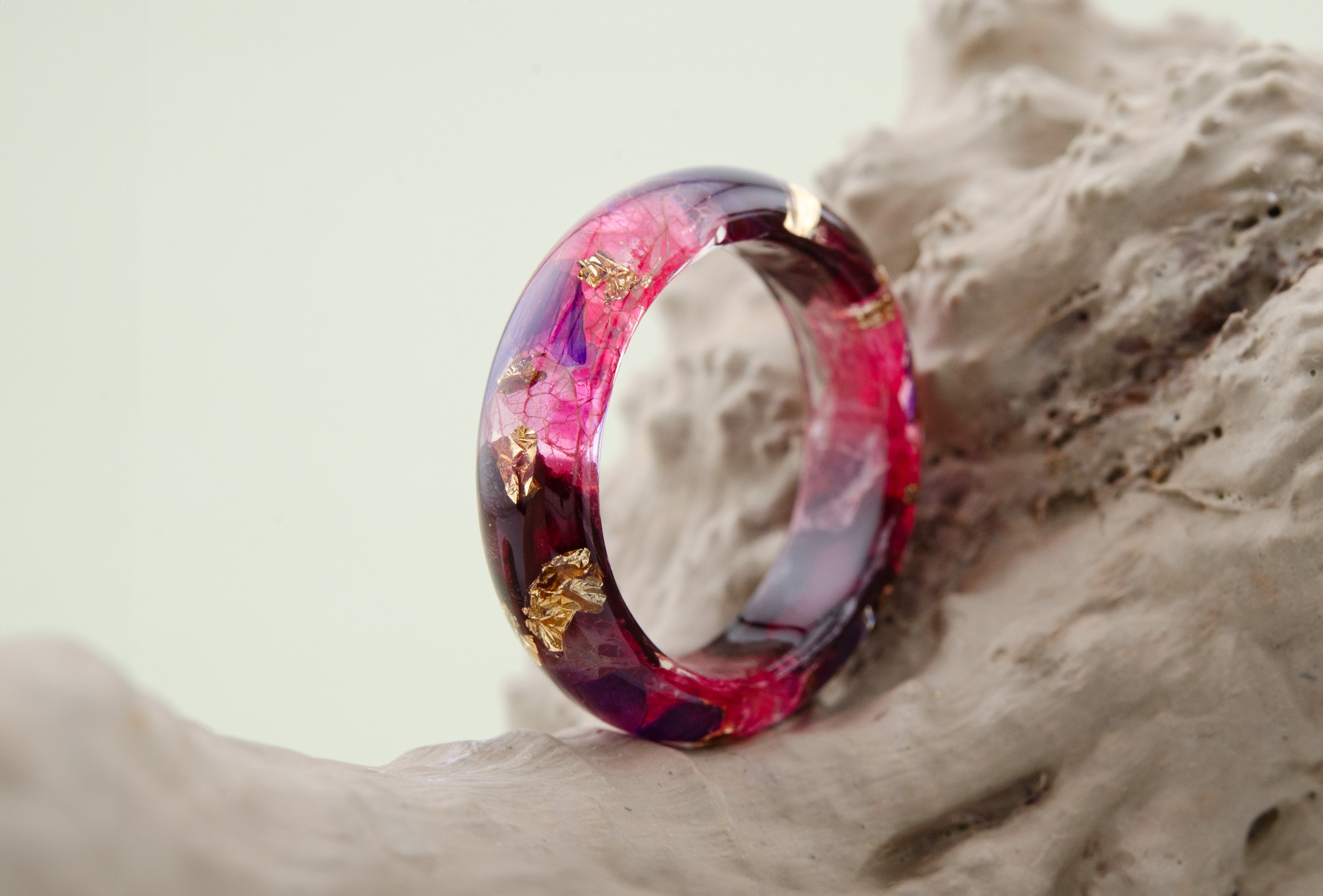 Pink Orchid Resin Ring with Real Pressed Petals