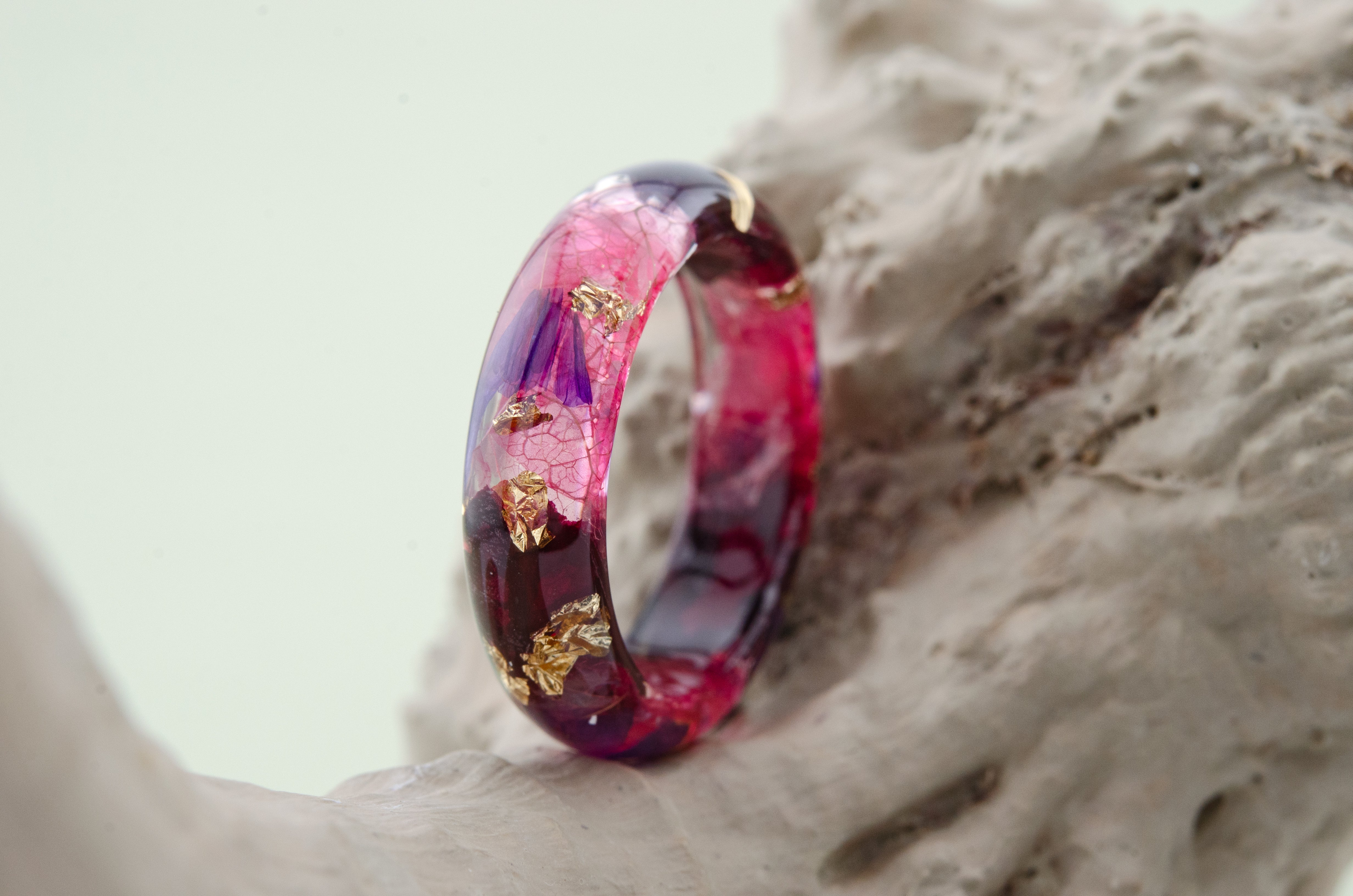 Pink Orchid Resin Ring with Real Pressed Petals