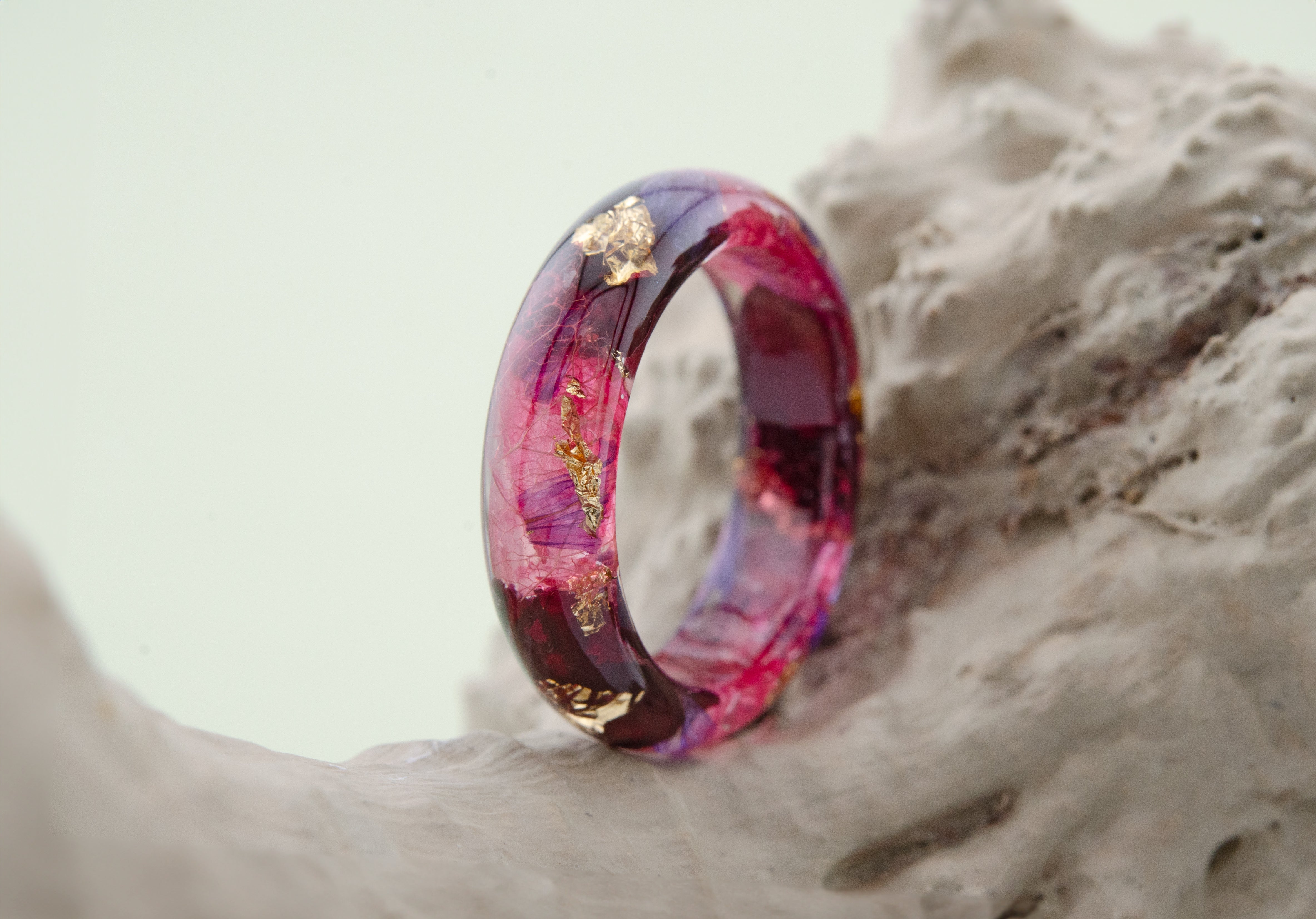 Pink Orchid Resin Ring with Real Pressed Petals